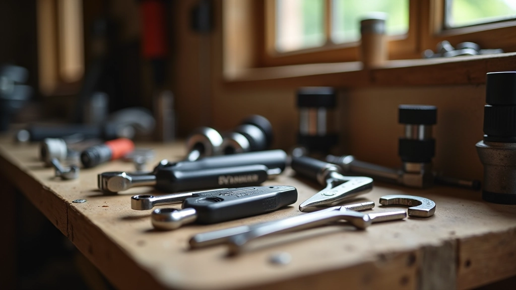 Bicycle multi-tool and hex wrenches laid out for bike maintenance and adjustment