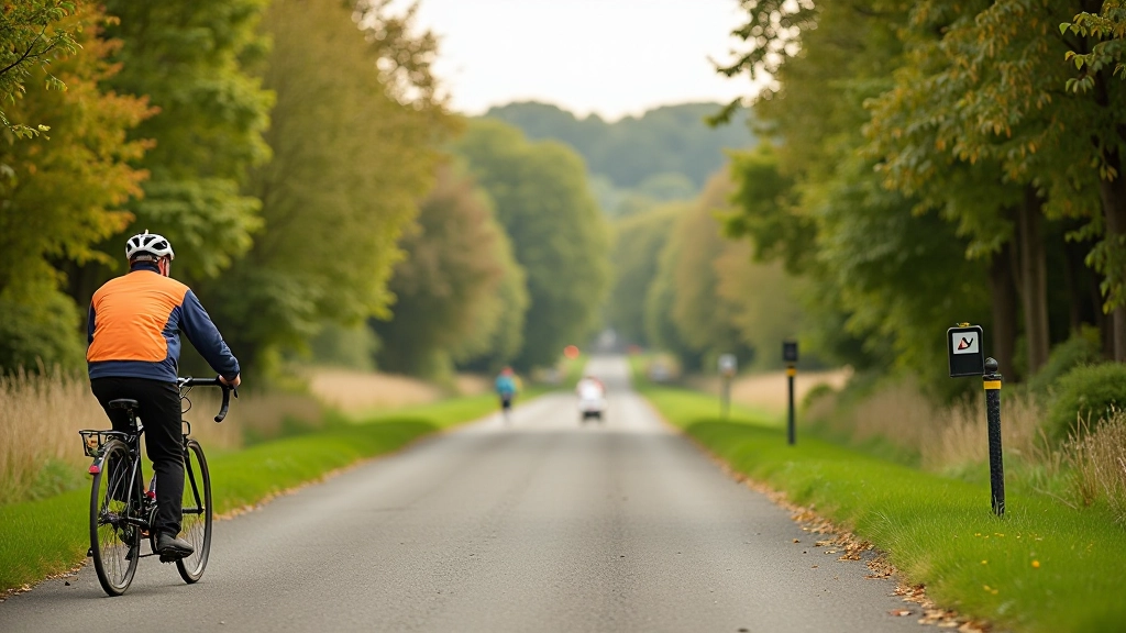 Cyclist at entrance to Barrow Way towpath, welcoming scenery, starting point near St Mullins