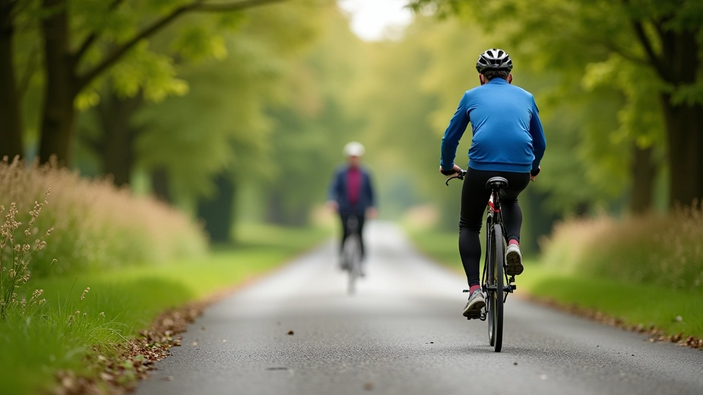 Cyclist on towpath encountering pedestrians and other riders, demonstrating safe passing technique on shared canal path