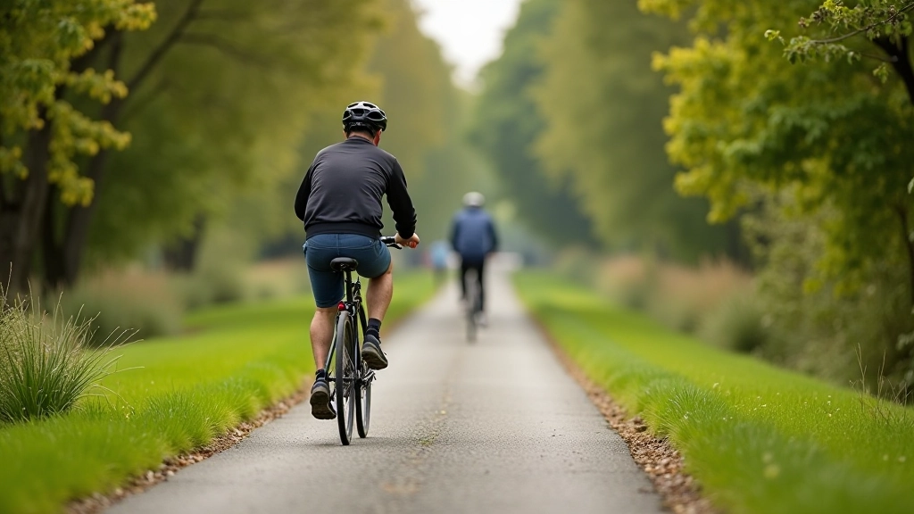 Cyclist safely riding on the restored canal towpath with other recreational users